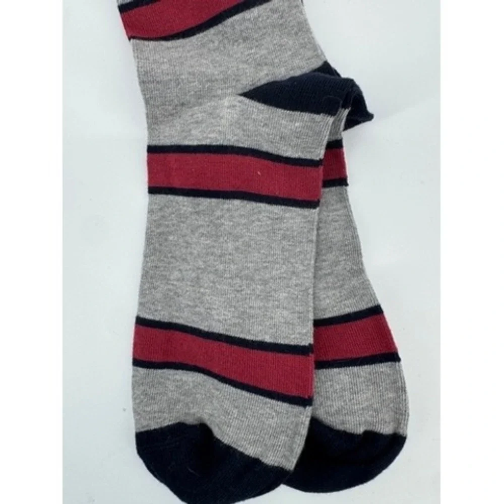 Brooks Brothers Crew Socks Mens OS Grey Burgundy Striped Made in Italy New